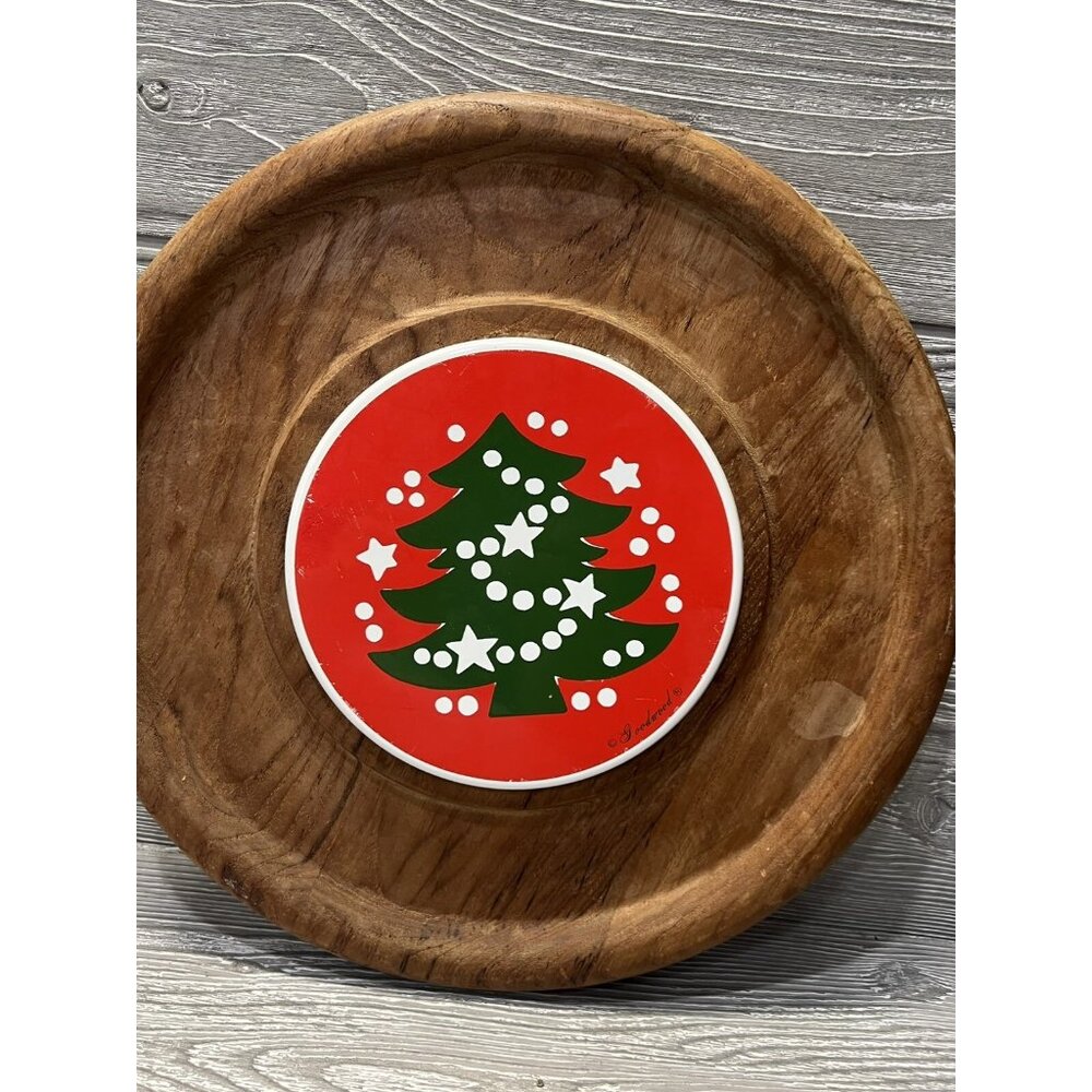 Vintage GoodWood Teak Cheese Cracker Tray Christmas Tree Tile Charcuterie Board